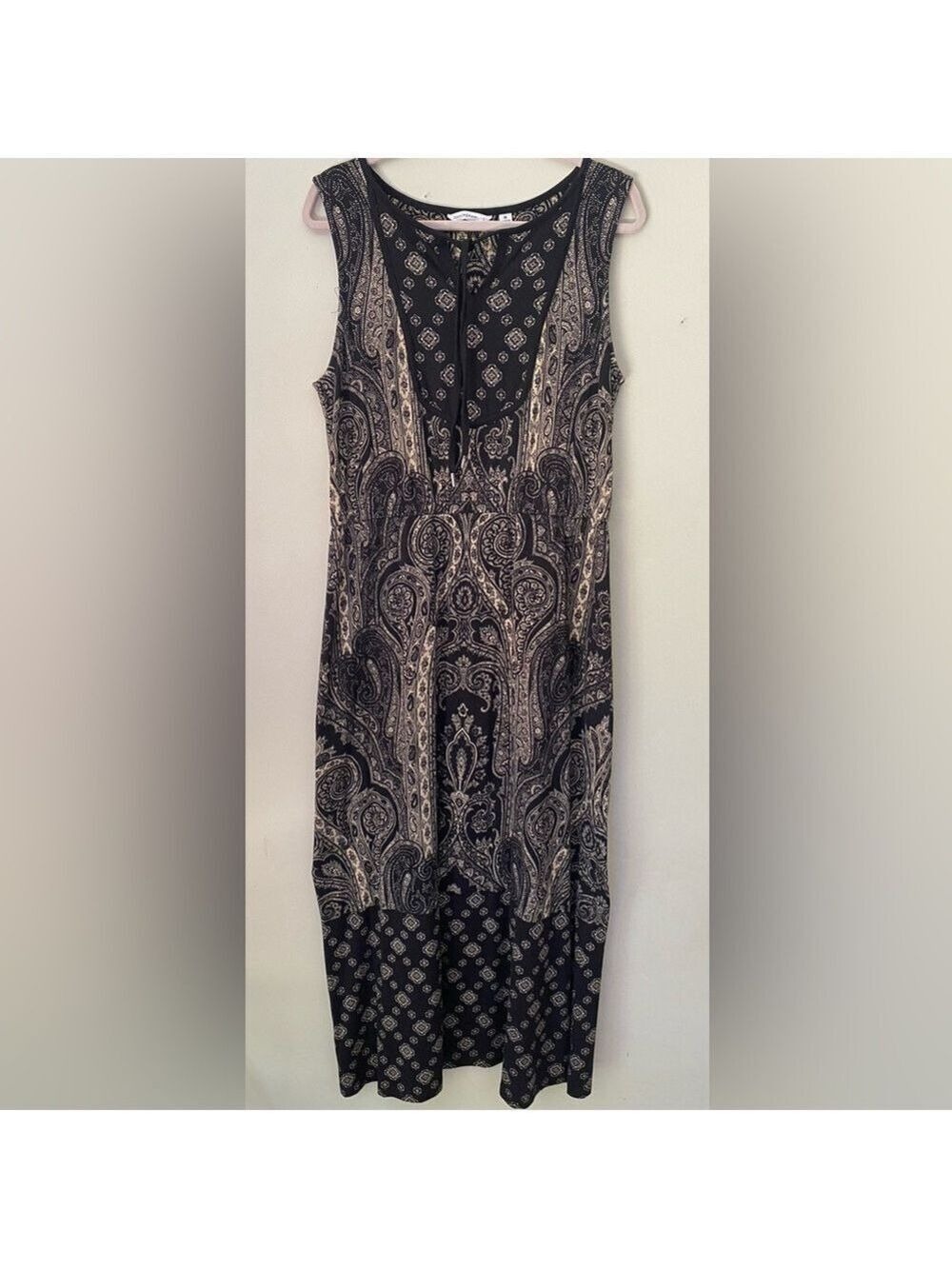 Isaac Mizrahi Live Placement Pattern Black and Cream Sleeveless Dress M